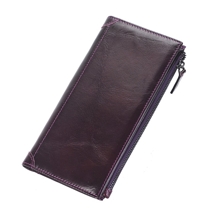 Bolso De Cuero Genuino Con Bolsillo Universal Con Cremallera Para Iphone 7 Plus, Huawei P10, Etc. - Morado Oscuro-4