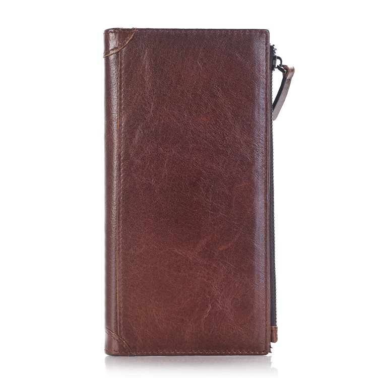 Universal Genuine Leather Zipper Pouch Case with 13 Card Slots for iPhone 7 Plus, Huawei P10 Etc. - Coffee-2