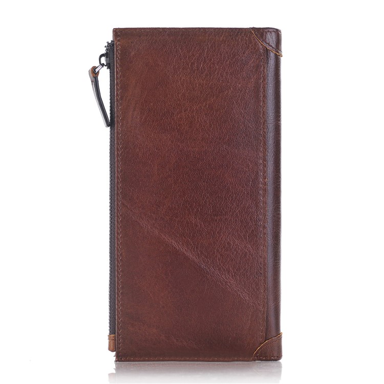 Universal Genuine Leather Zipper Pouch Case with 13 Card Slots for iPhone 7 Plus, Huawei P10 Etc. - Coffee-3