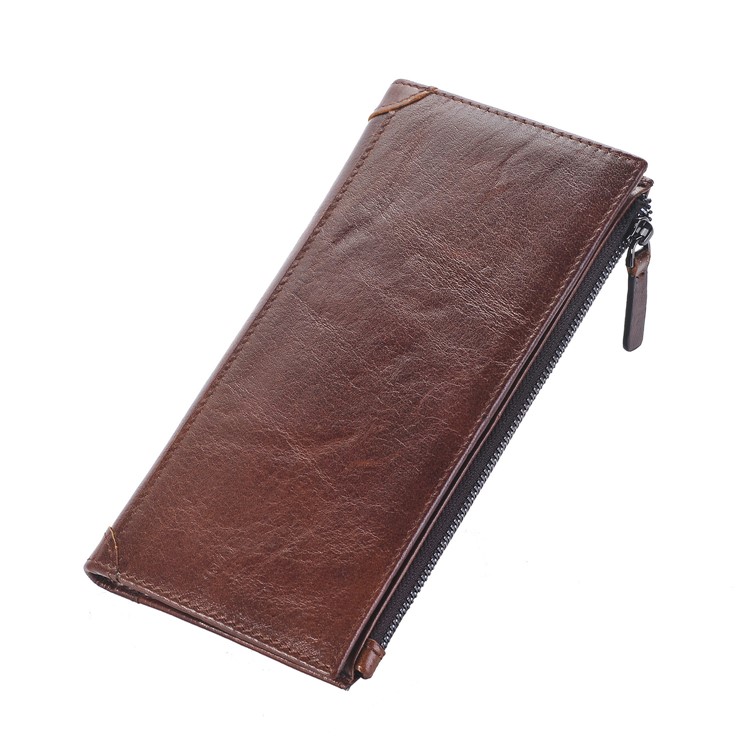 Universal Genuine Leather Zipper Pouch Case with 13 Card Slots for iPhone 7 Plus, Huawei P10 Etc. - Coffee-4