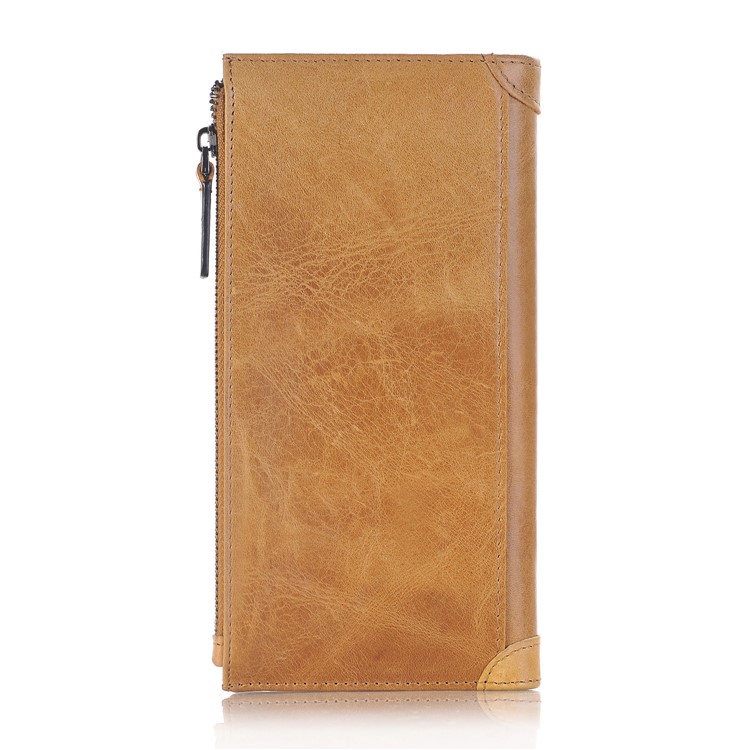 Genuine Leather Zipper Wallet Mobile Phone Pouch Shell for iPhone 7 Plus, Huawei P10 Etc. - Brown-3