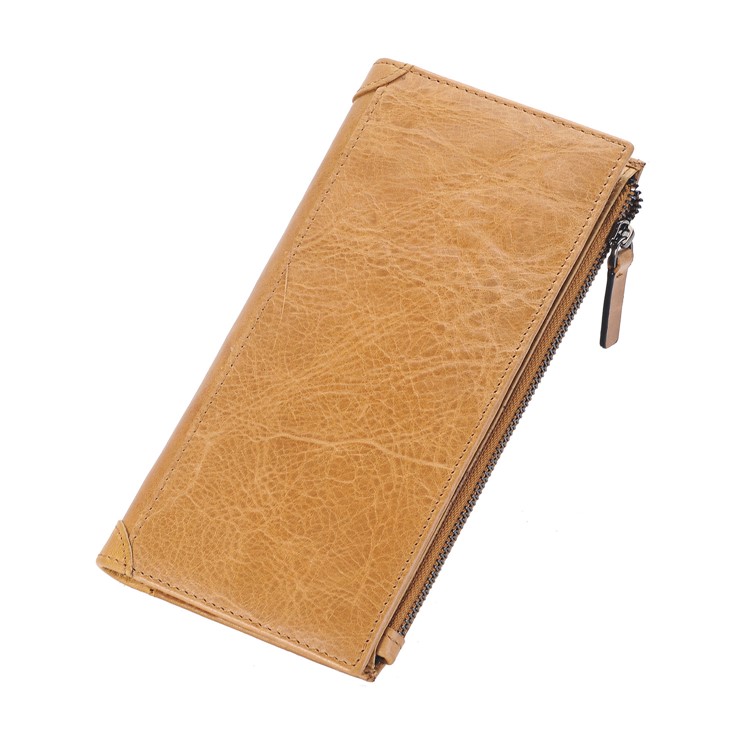 Genuine Leather Zipper Wallet Mobile Phone Pouch Shell for iPhone 7 Plus, Huawei P10 Etc. - Brown-4