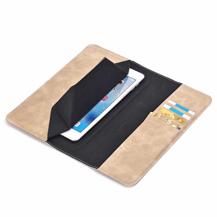 Origami Stand Wallet Universal Leather Cover for iPad Pro 12.9 Inch Etc - Khaki-4