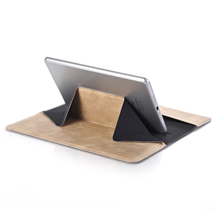 Origami Stand Wallet Universal Leather Cover for iPad Pro 12.9 Inch Etc - Khaki-6