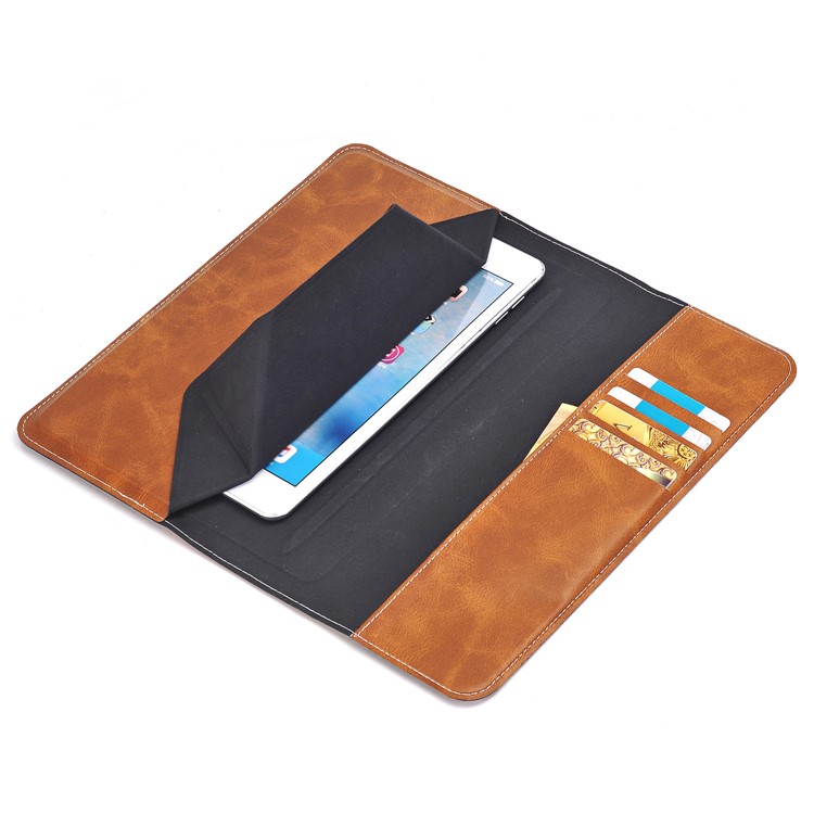 Origami Stand Universal Leather Wallet Cover for iPad Pro 12.9 Inch Etc - Brown-3