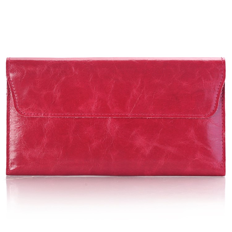 Genuine Leather Long Magnetic Wallet Phone Pouch for iPhone 7 Plus / 7, Huawei P10 Plus Etc. - Red-2