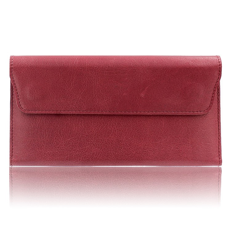 Genuine Leather Long Magnetic Wallet Phone Pouch for iPhone 7 Plus / 7, Huawei P10 Plus Etc. - Red-6