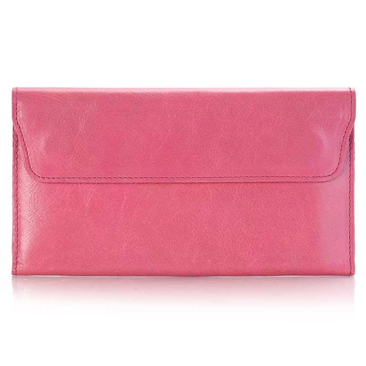Universal Genuine Leather Long Magnetic Wallet Pouch Bag for iPhone 7 Plus / 7, Huawei P10 Plus Etc. - Rose-2