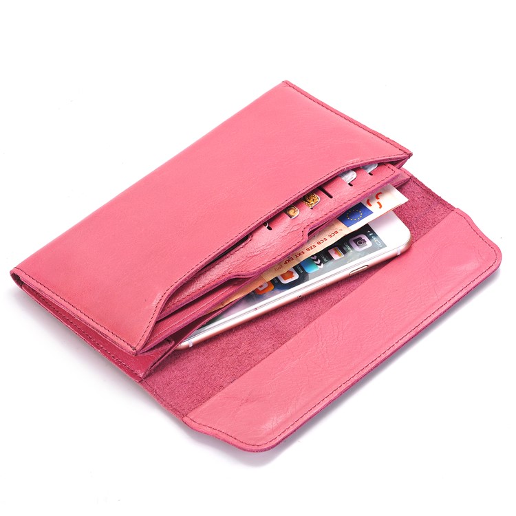Universal Genuine Leather Long Magnetic Wallet Pouch Bag for iPhone 7 Plus / 7, Huawei P10 Plus Etc. - Rose-4