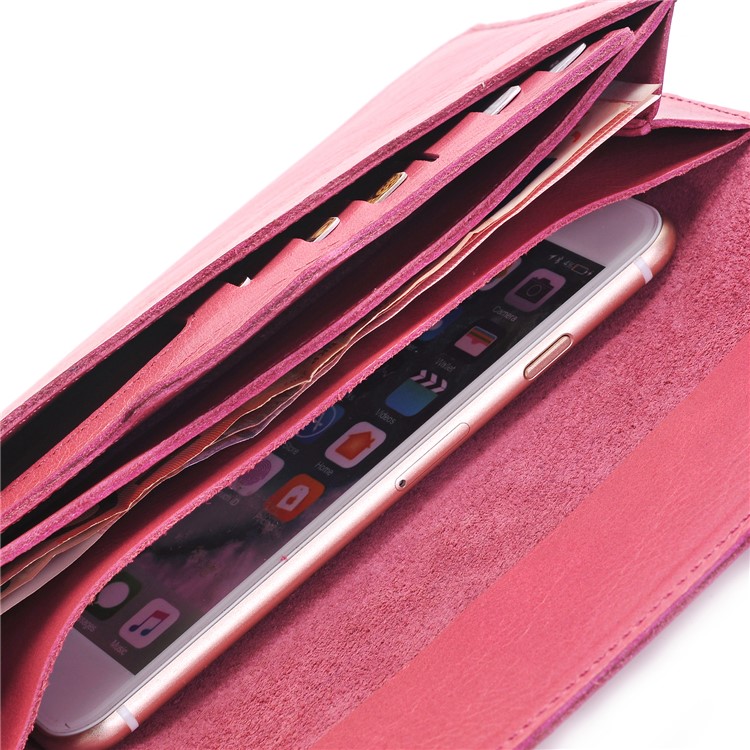 Universal Genuine Leather Long Magnetic Wallet Pouch Bag for iPhone 7 Plus / 7, Huawei P10 Plus Etc. - Rose-5