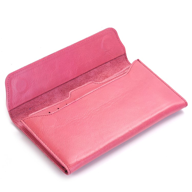 Universal Genuine Leather Long Magnetic Wallet Pouch Bag for iPhone 7 Plus / 7, Huawei P10 Plus Etc. - Rose-7
