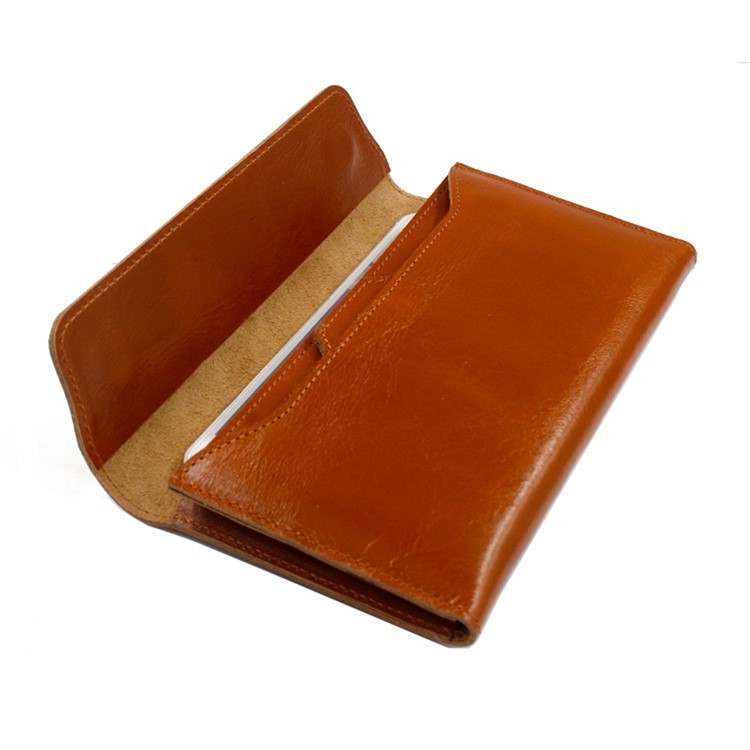 Genuine Leather Long Wallet Pouch Case with Card Slots for iPhone 7 Plus / 7, Huawei P10 Plus Etc. - Dark Brown-1