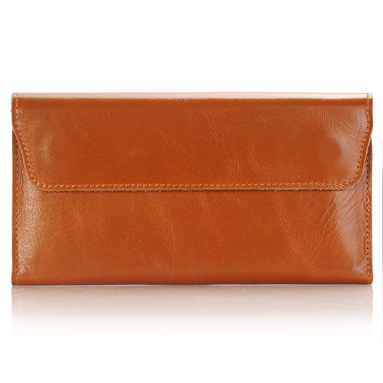Genuine Leather Long Wallet Pouch Case with Card Slots for iPhone 7 Plus / 7, Huawei P10 Plus Etc. - Dark Brown-2