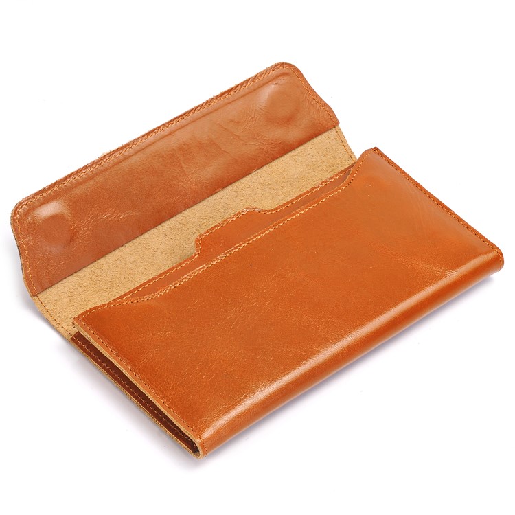 Genuine Leather Long Wallet Pouch Case with Card Slots for iPhone 7 Plus / 7, Huawei P10 Plus Etc. - Dark Brown-4