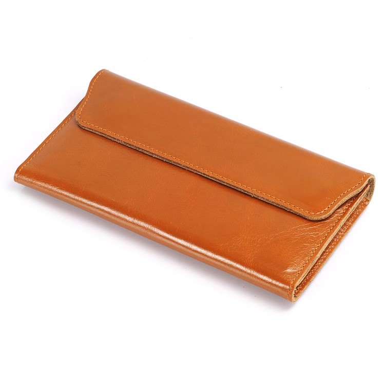 Genuine Leather Long Wallet Pouch Case with Card Slots for iPhone 7 Plus / 7, Huawei P10 Plus Etc. - Dark Brown-5