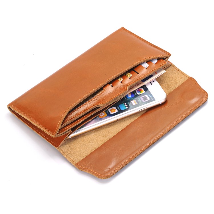 Genuine Leather Long Wallet Pouch Case with Card Slots for iPhone 7 Plus / 7, Huawei P10 Plus Etc. - Dark Brown-6