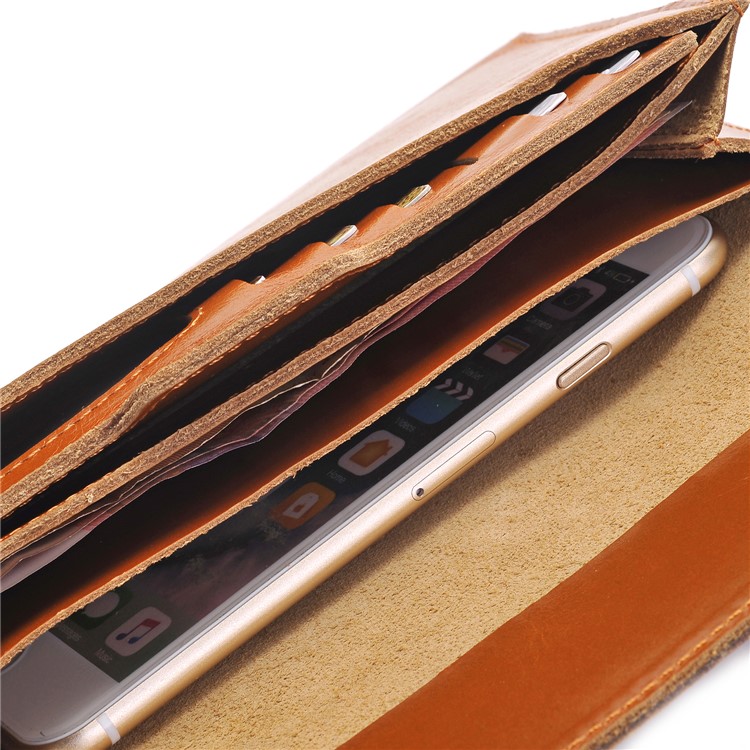 Genuine Leather Long Wallet Pouch Case with Card Slots for iPhone 7 Plus / 7, Huawei P10 Plus Etc. - Dark Brown-7