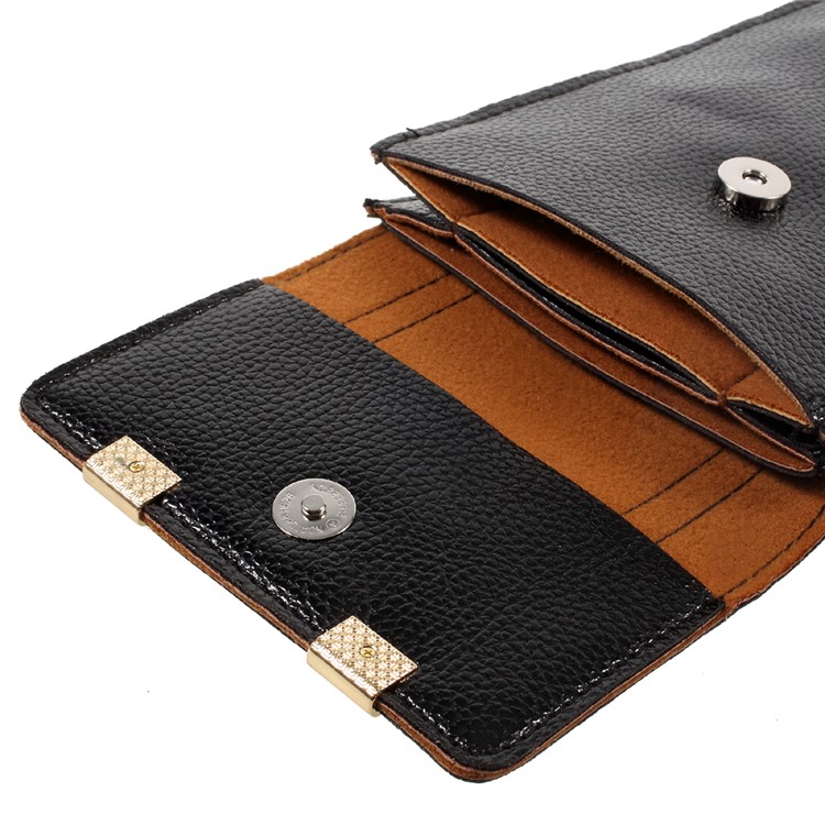 Universal Woman Leather Case with Shoulder Strap for iPhone 7 Plus/Samsung Galaxy S8 Plus, Size: 175 x 105mm - Black-10