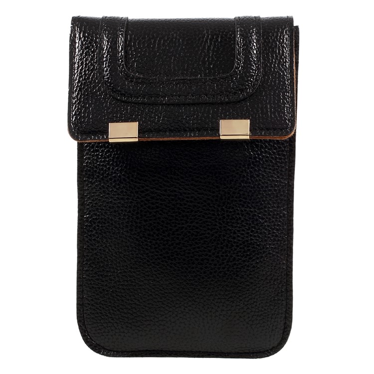 Universal Woman Leather Case with Shoulder Strap for iPhone 7 Plus/Samsung Galaxy S8 Plus, Size: 175 x 105mm - Black-3