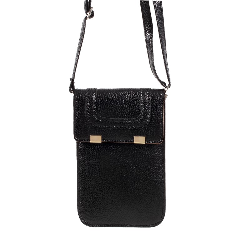 Universal Woman Leather Case with Shoulder Strap for iPhone 7 Plus/Samsung Galaxy S8 Plus, Size: 175 x 105mm - Black-7
