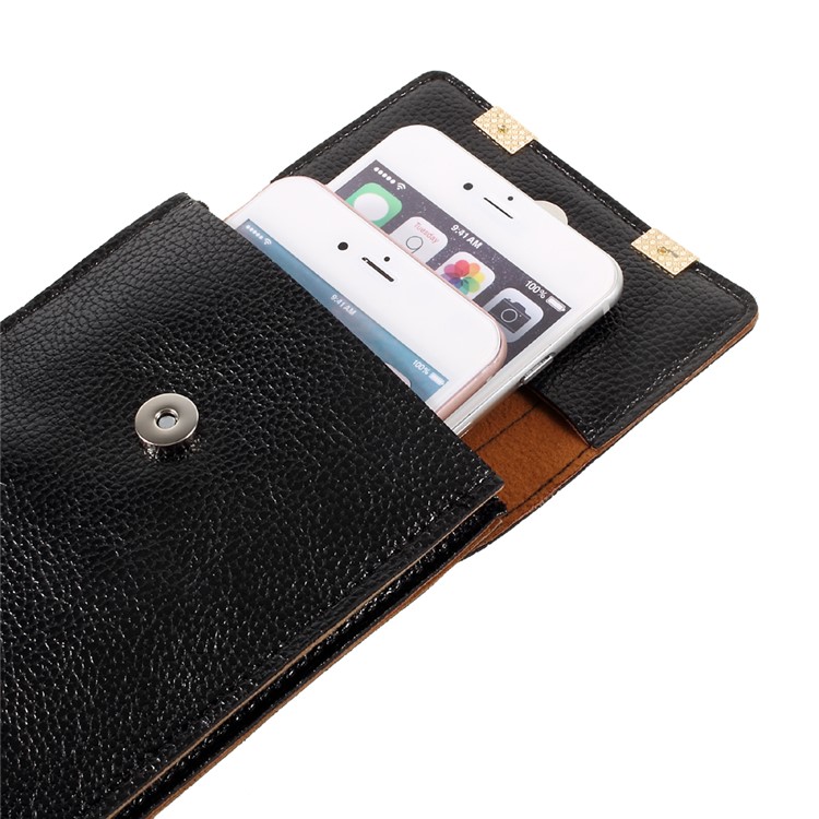 Universal Woman Leather Case with Shoulder Strap for iPhone 7 Plus/Samsung Galaxy S8 Plus, Size: 175 x 105mm - Black-9