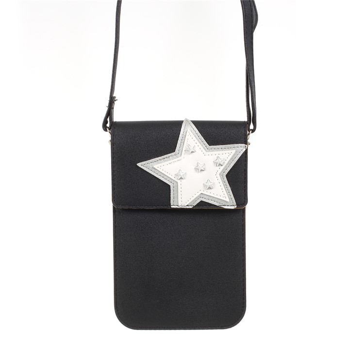Universal Woman Leather Pouch Case with Shoulder Strap for iPhone 7 Plus/Samsung Galaxy S8 Plus, Size: 172 x 105mm - Black-1