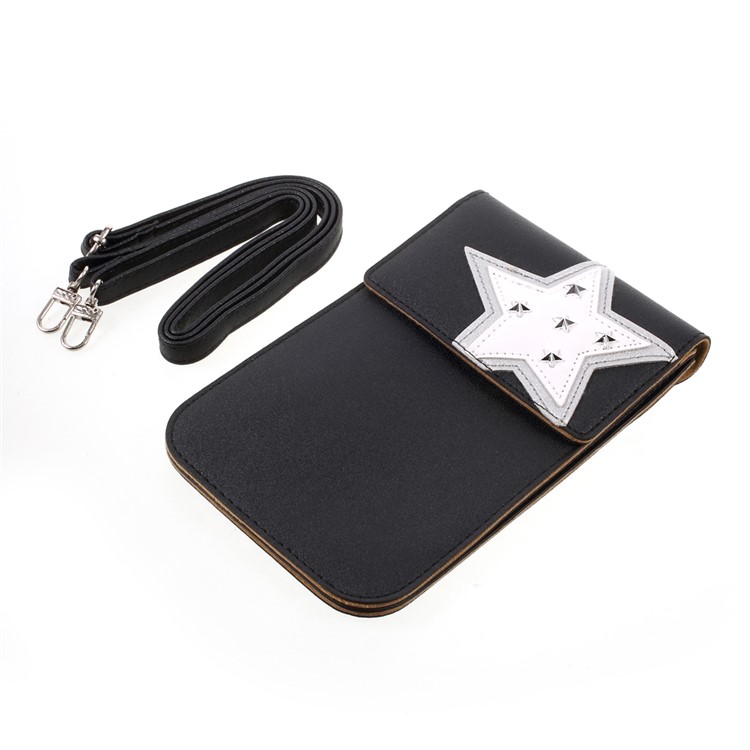 Universal Woman Leather Pouch Case with Shoulder Strap for iPhone 7 Plus/Samsung Galaxy S8 Plus, Size: 172 x 105mm - Black-7