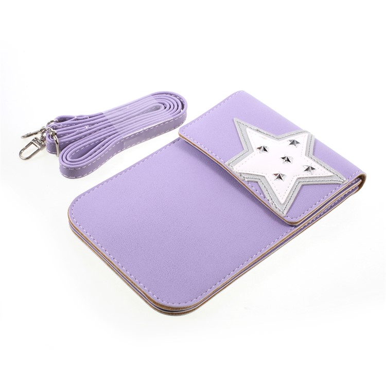Universal Woman Leather Pouch Case with Detachable Strap for iPhone 7 Plus/Samsung Galaxy S8 Plus, Size: 172 x 105mm - Purple-5