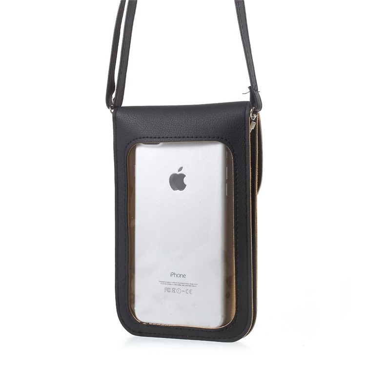 Universal Leather Pouch with Shoulder Strap for iPhone 7 Plus / Huawei P10, Size: 19 x 12cm - Black-3