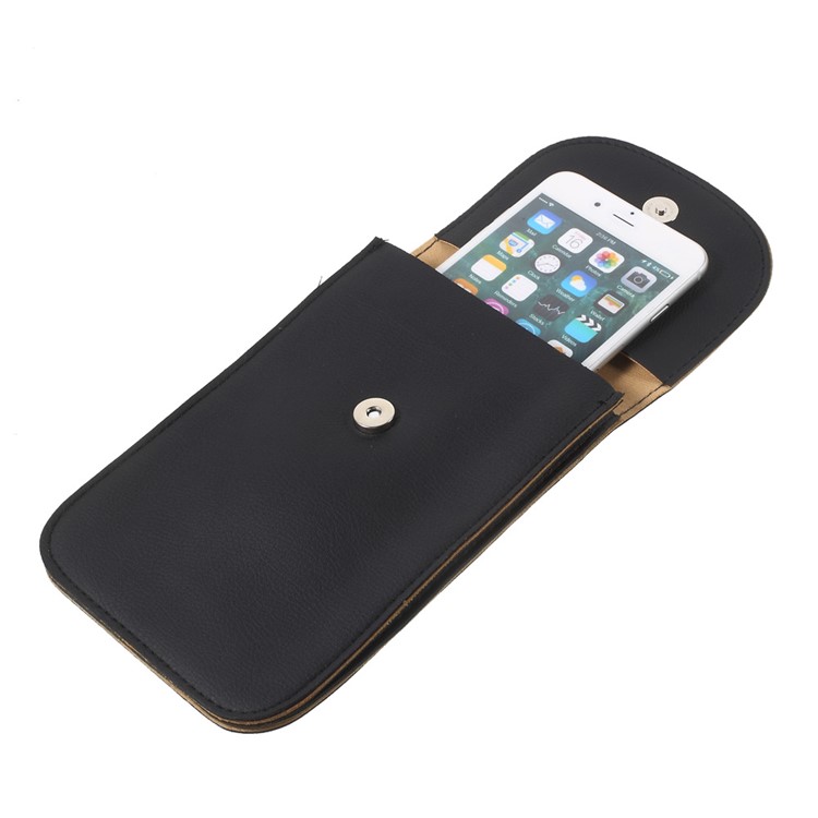 Universal Leather Pouch with Shoulder Strap for iPhone 7 Plus / Huawei P10, Size: 19 x 12cm - Black-5