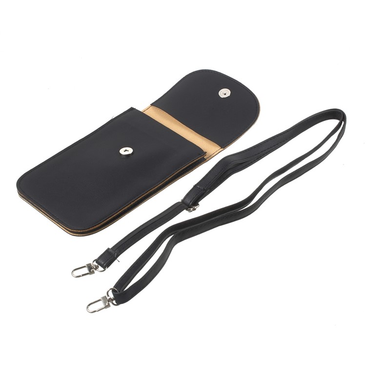 Universal Leather Pouch with Shoulder Strap for iPhone 7 Plus / Huawei P10, Size: 19 x 12cm - Black-8