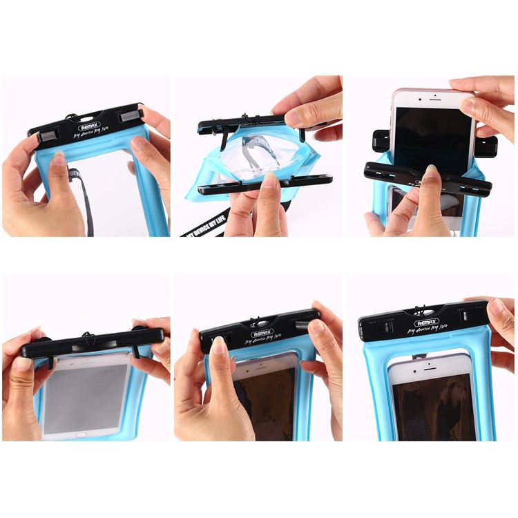 REMAX Universal Neck Strap 20M Waterproof Bag Diving Pouch for iPhone Huawei Samsung Etc - Blue-11