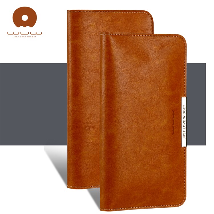 WUW P18 Light Luxury All-match Leather Wallet Case for iPhone 7 Plus / Samsung S8 Etc, Size: 165 x 8mm - Brown-1