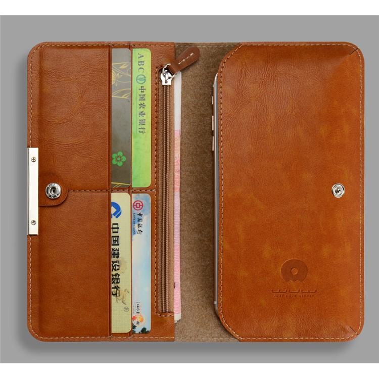 WUW P18 Light Luxury All-match Leather Wallet Case for iPhone 7 Plus / Samsung S8 Etc, Size: 165 x 8mm - Brown-8
