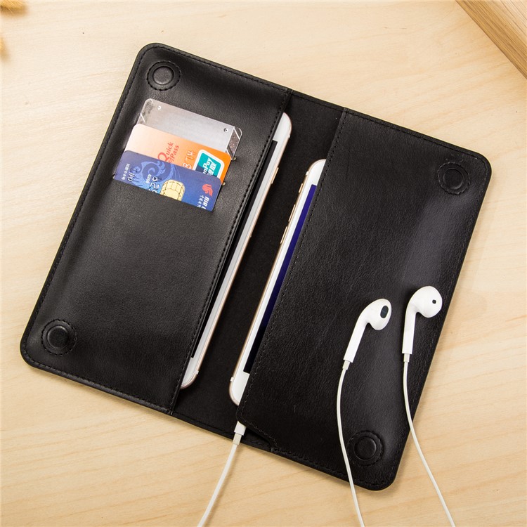 VILI Universal Wallet Purse Leather Cover for iPhone 7 Plus / Samsung Galaxy S8 Etc - Black-3