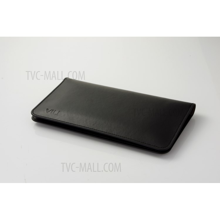 VILI Universal Wallet Purse Leather Cover for iPhone 7 Plus / Samsung Galaxy S8 Etc - Black-4
