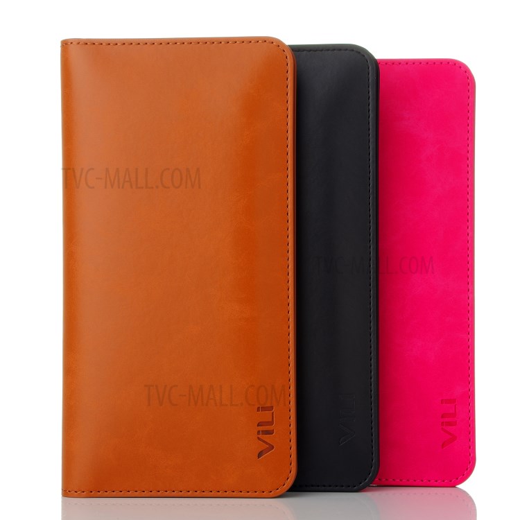 VILI Universal Wallet Purse Leather Cover for iPhone 7 Plus / Samsung Galaxy S8 Etc - Black-6