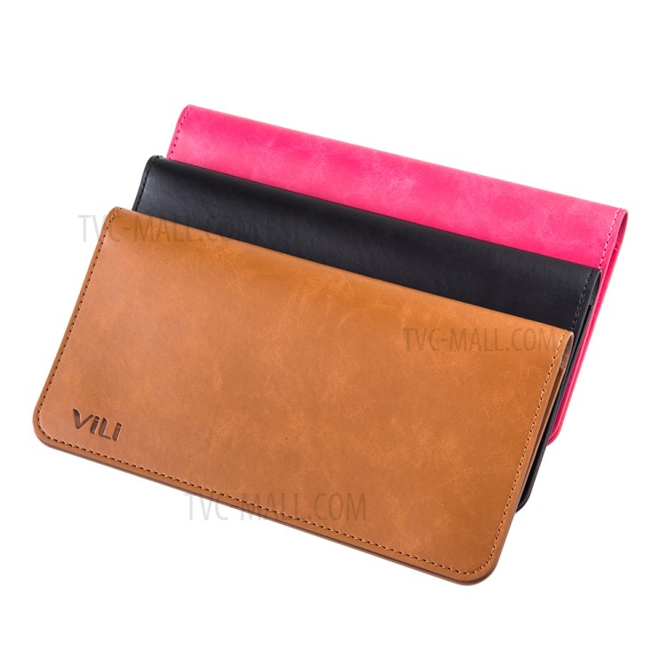 VILI Universal Wallet Purse Leather Cover for iPhone 7 Plus / Samsung Galaxy S8 Etc - Black-7
