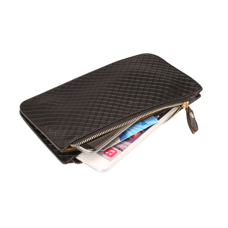 Bolso De Hombro Multifuncional Del Monedero Del Sostenedor Del Teléfono Del Bolso De La Cartera Del Cuero De La Rejilla Para El Iphone X / 8 - Negro-6