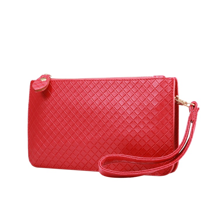Grid Pattern PU Leather Wallet Handbag Phone Pouch Single Shoulder Bag for iPhone X/8 - Red-2