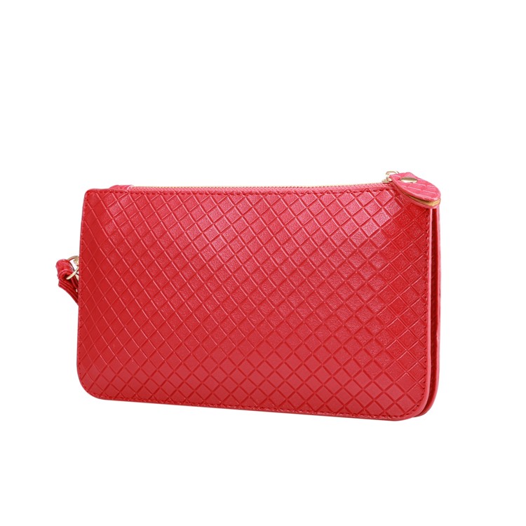 Grid Pattern PU Leather Wallet Handbag Phone Pouch Single Shoulder Bag for iPhone X/8 - Red-3