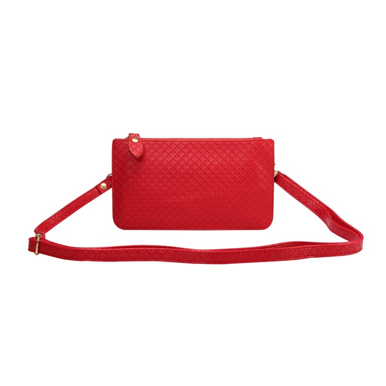 Grid Pattern PU Leather Wallet Handbag Phone Pouch Single Shoulder Bag for iPhone X/8 - Red-4
