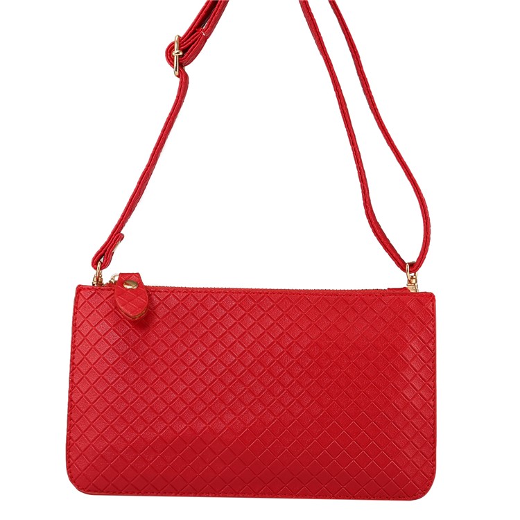 Grid Pattern PU Leather Wallet Handbag Phone Pouch Single Shoulder Bag for iPhone X/8 - Red-5