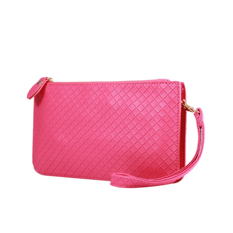 Fashionable Grid Pattern PU Leather Handbag Phone Pouch Wallet Single Shoulder Bag for iPhone X/8 - Rose-2