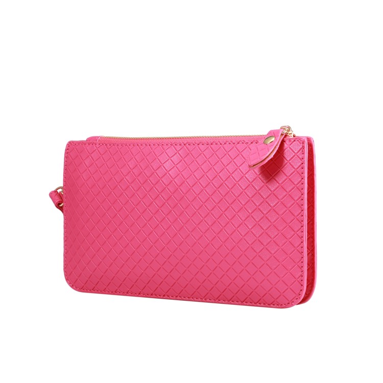 Fashionable Grid Pattern PU Leather Handbag Phone Pouch Wallet Single Shoulder Bag for iPhone X/8 - Rose-3