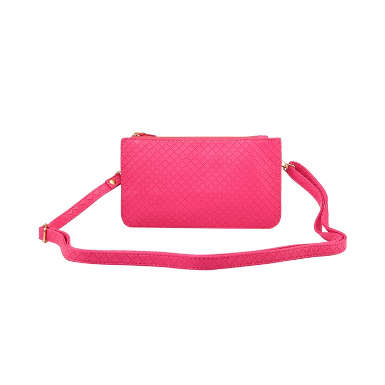 Fashionable Grid Pattern PU Leather Handbag Phone Pouch Wallet Single Shoulder Bag for iPhone X/8 - Rose-4