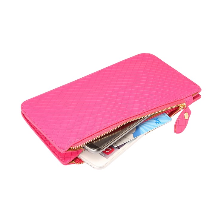 Fashionable Grid Pattern PU Leather Handbag Phone Pouch Wallet Single Shoulder Bag for iPhone X/8 - Rose-6
