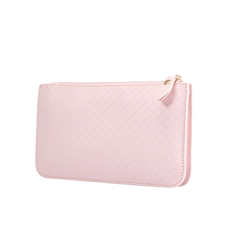 Multi-functional Grid Pattern Single Shoulder Bag PU Leather Handbag Smartphone Pouch Bag for iPhone X/8 - Pink-3