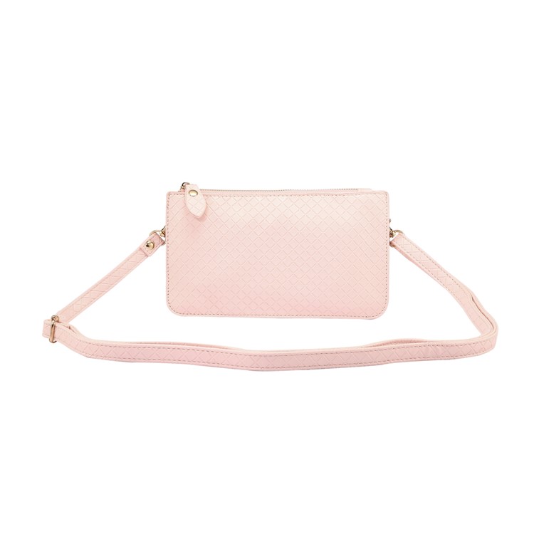 Multi-functional Grid Pattern Single Shoulder Bag PU Leather Handbag Smartphone Pouch Bag for iPhone X/8 - Pink-4