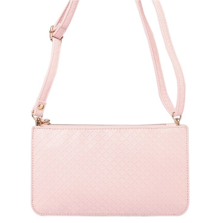 Multi-functional Grid Pattern Single Shoulder Bag PU Leather Handbag Smartphone Pouch Bag for iPhone X/8 - Pink-5